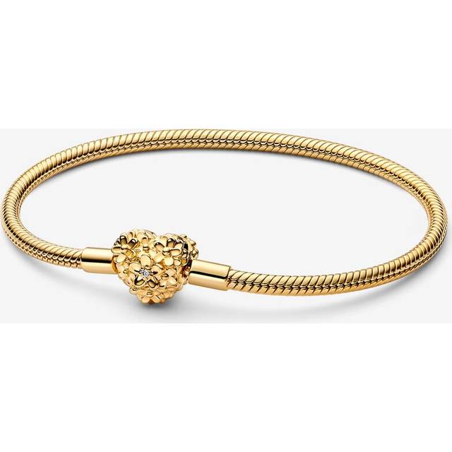 Pandora My Pandora Daisy Heart Clasp Snake Chain Bracelet - 14k gold plating / Lab-grown diamond - Sz. 16 cm - Clear