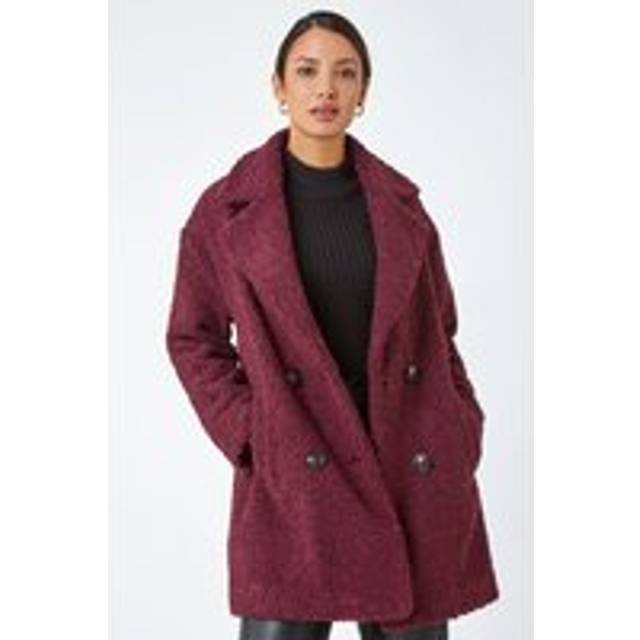 Faux Fur Longline Teddy Coat - Burgundy - 18