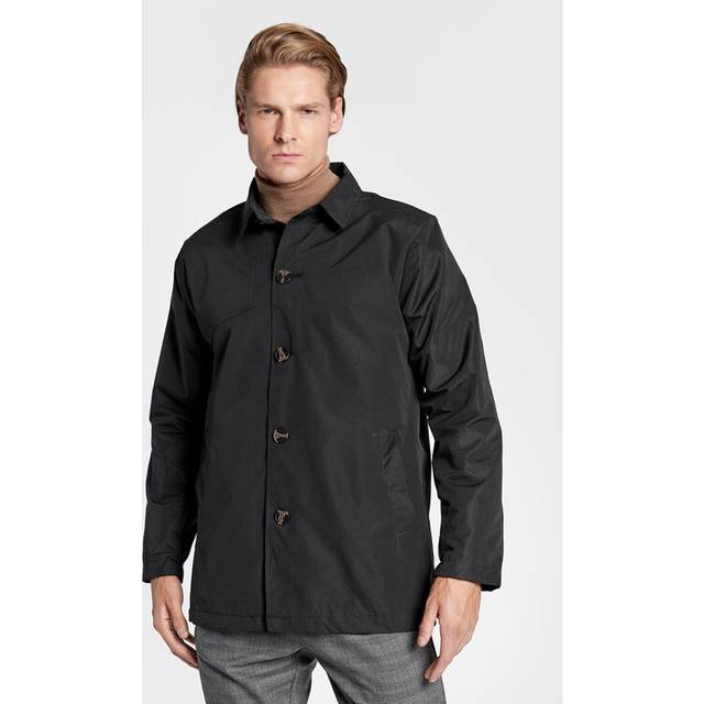 Brave Soul Mens Black 'Prince' Lightweight Button Through Mac - Size Small