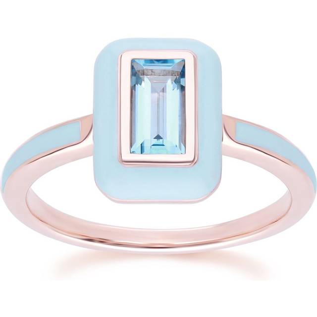 Siberian Waltz Blue Enamel & Swiss Blue Topaz Ring In 18ct Rose Gold Plated Sterling Silver