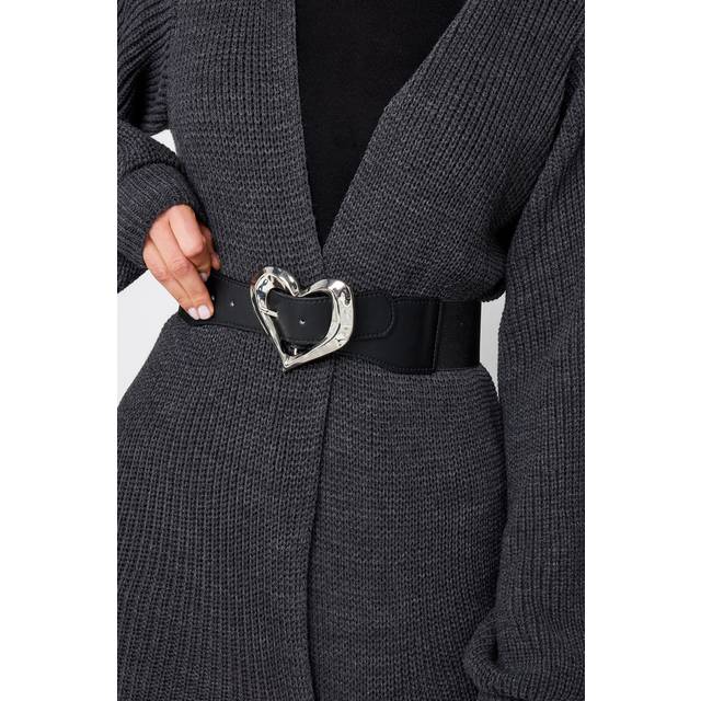 Black Heart Buckle Wide Stretch Belt - 28-32