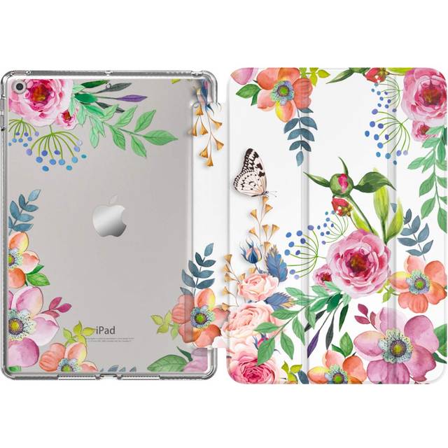 MoKo Case For New iPad 9th/8th/7th Gen Case (2021/2020/2019), Soft TPU Translucent Frosted Back Cover Slim Shell Protective Case with Stand for iPad 10.2 inch,Auto Wake/Sleep,Fragrant Flowers