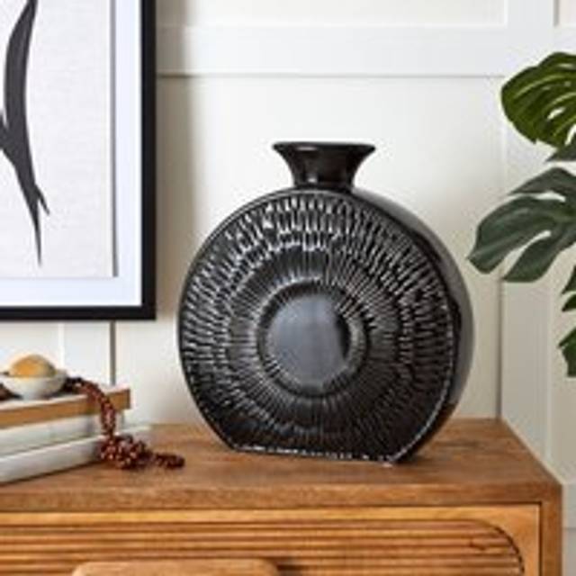 Zen Round Stoneware Vase - Black