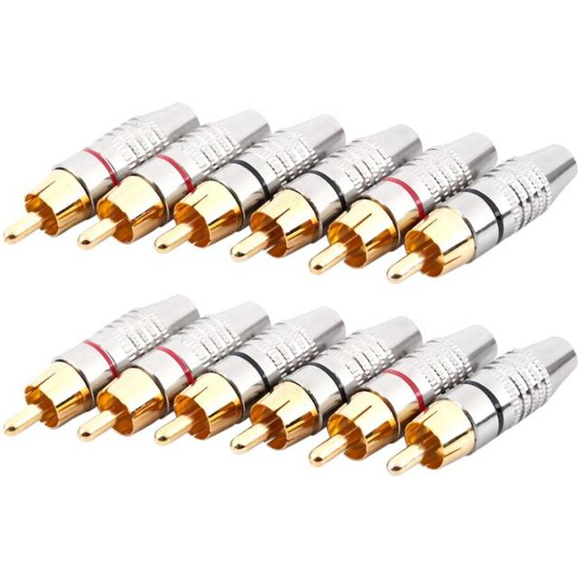 RCA Male Plug Adapter, Audio Phono Gold Plated Solder Connector,Hi End - 12-Pack,Silver
