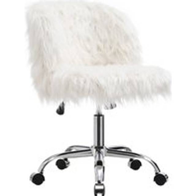 Faux Fur Swivelling Adjustable Office Chair - White