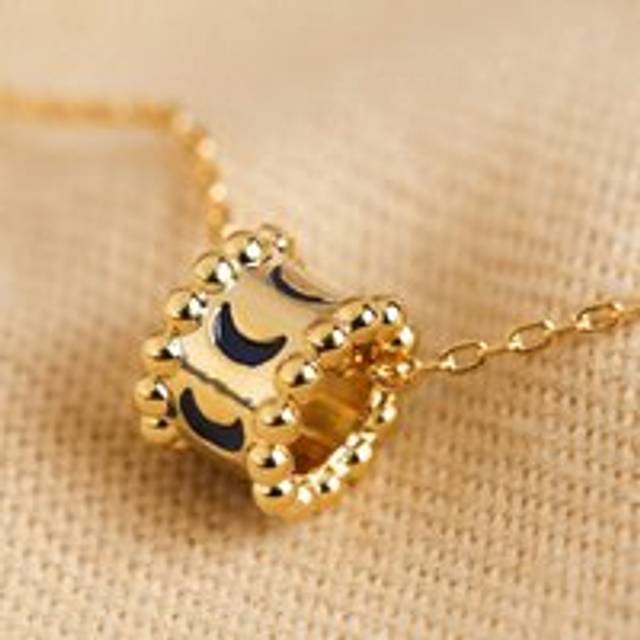 Moon Phase Enamel Pendant Necklace in Gold - gold/blue - one size