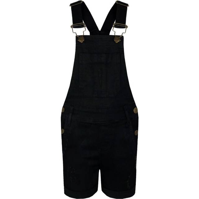 (3-4 Years, Black) Girls Dungaree Shorts Denim Ripped Stretch Jeans