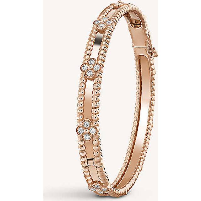 Van Cleef & Arpels Womens Rose Gold Perl&#233;e Sweet Clovers 18ct Rose-gold and 0.68ct Brilliant-cut Diamond Bracelet S - ROSE GOLD