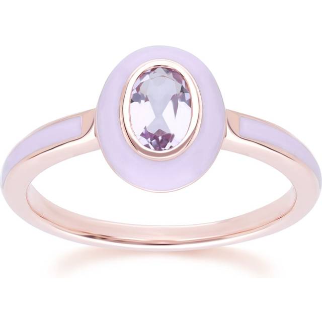 Siberian Waltz Violet Enamel & Pink Amethyst Ring In 18ct Rose Gold Plated Sterling Silver