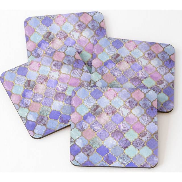 Leather Coasters Royal Purple, Mauve Indigo Decorative Moroccan Tile Pattern Set of 4 / 4 x 4 inch