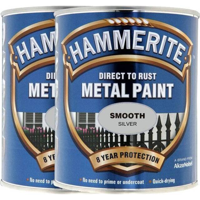Twin Pack of Hammerite Smooth Silver Metal Paint 2.5L