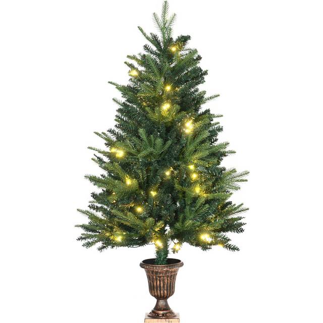 Everglow Pre-Lit Green Artificial Christmas Spruce Tree with Plastic Stand 3.9ft - 4ft