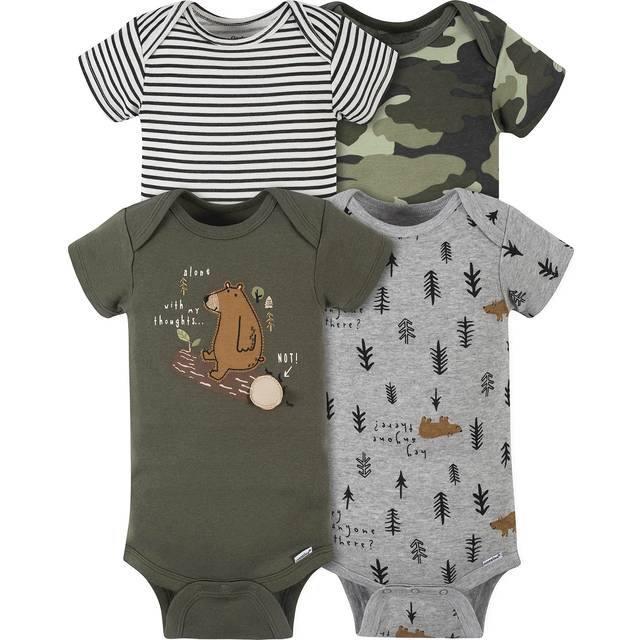 Gerber Baby Boys' 4-Pack Short Sleeve Onesies Bodysuits  Bear Green  3-6 Months
