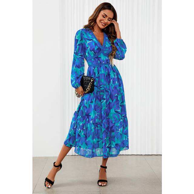 Floral Print Long Sleeve Maxi Dress In Blue