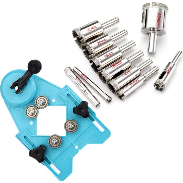 (6+8+10+12+14+16+18+20+22+30mm+Drill Guide) 11PCS 6-30mm/6-50mm Diamond Hole Saw Drill Bit with Hole Saw Cutter Drill Guide Jig Fixture for Glass, Por