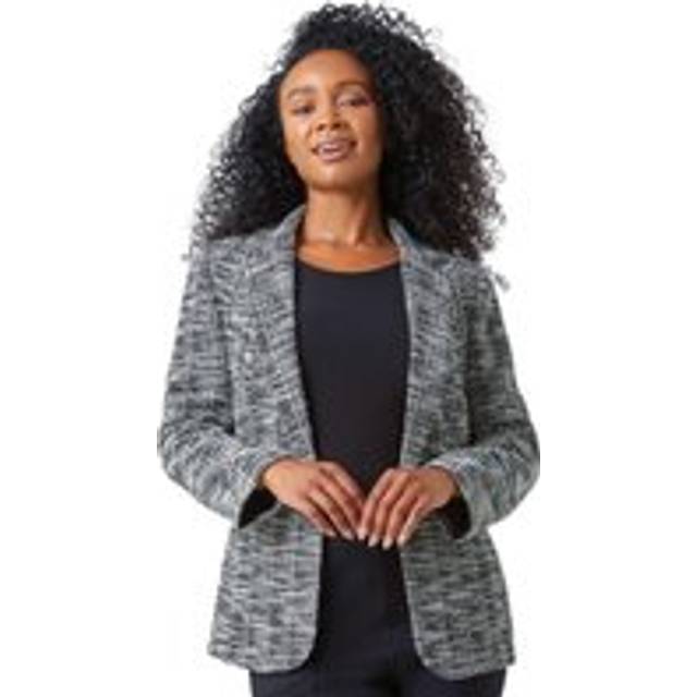 Roman Petite Black Cotton Blend Boucle Blazer - Size 12