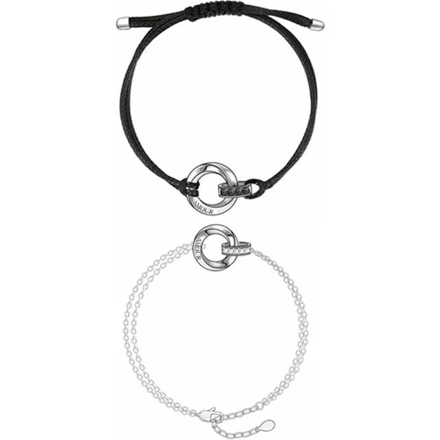 Couples Bracelets Promise Matching Bracelet for Him and Her French Love You S925 Sterling Silver with Diamonds Couple Adjustable Jewelry Marry Gifts