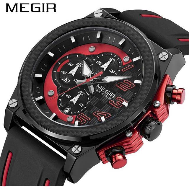 MEGIR Sport Men Watch Top Brand Luxury Quartz Wristwatch Silicone Army Military Watches Clock Men Chronograph Relogio Masculino red