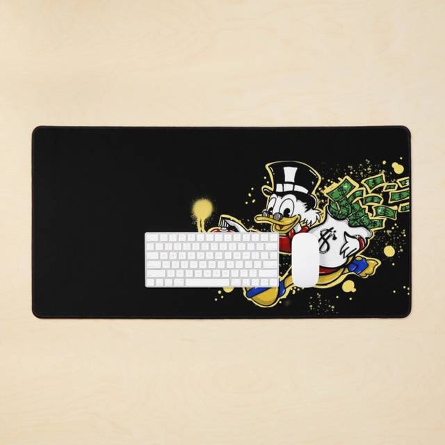 Desk Mat Yellow paint Scrooge Mcduck and money  Large Gaming Mouse Pad 35x16 inch