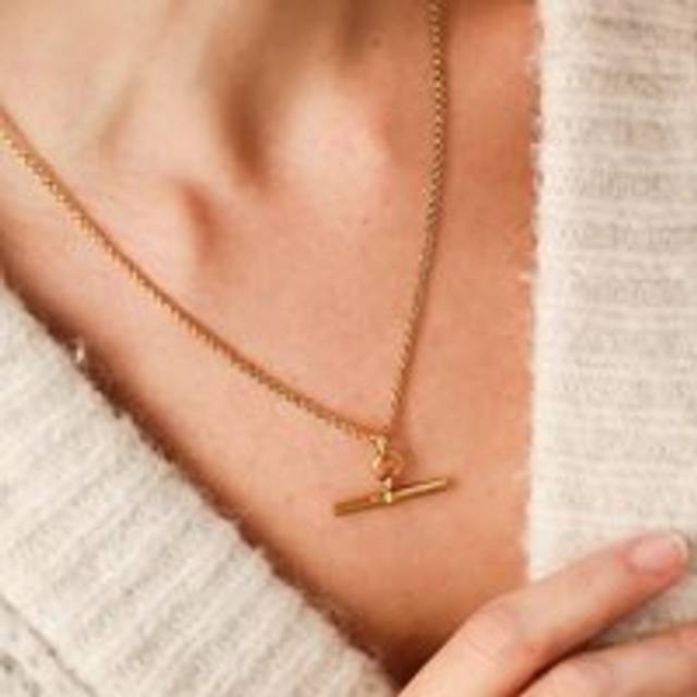 Gold Stainless Steel T-Bar Necklace - gold - one size