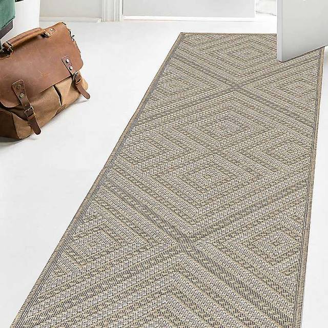 Washarug Washable Jute Runner 60x180cm Geo White, Brown