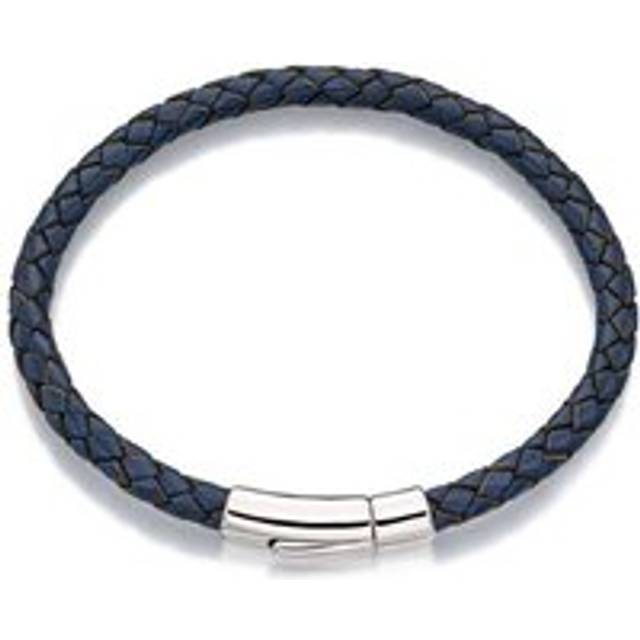 Little Star Reed Sterling Silver Mens Navy Leather Bracelet - Silver