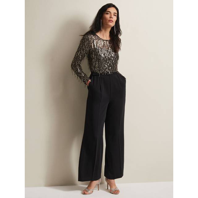 Phase Eight Women's Mariah Sequin Fringe Wide Leg Jumpsuit - Black - 18