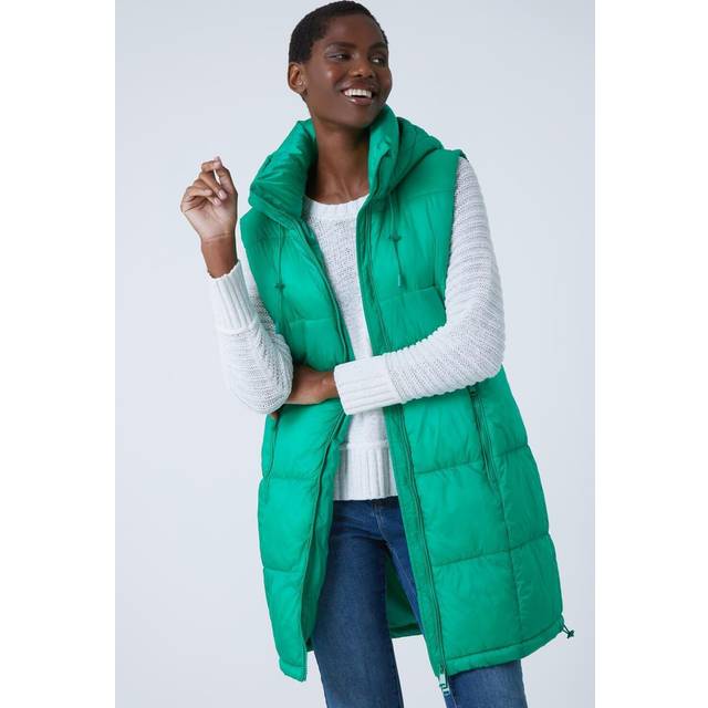 Roman Womens Padded Longline Hooded Gilet - Green - Size 10 UK