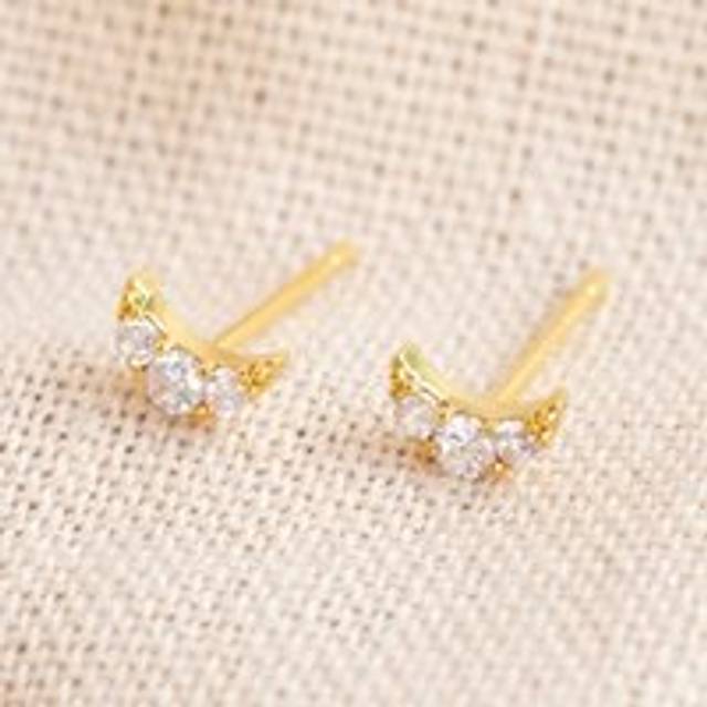 Tiny Crystal Moon Stud Earrings in Gold - gold/clear - one size