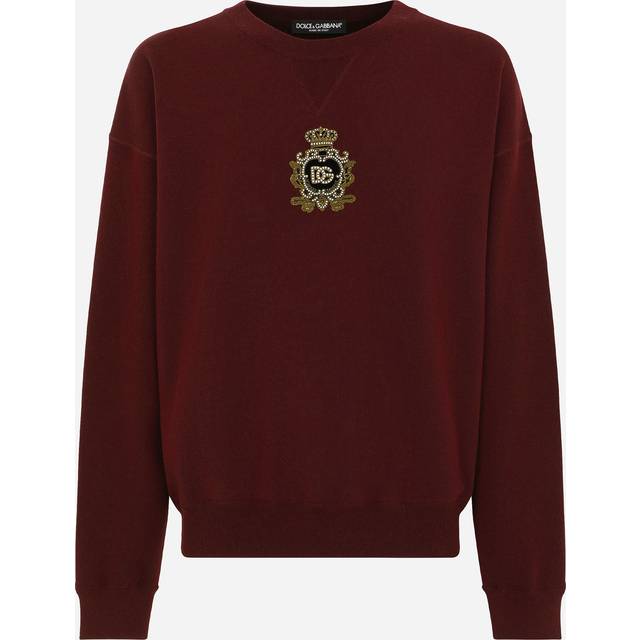 Dolce & Gabbana Cashmere And Wool Knit Sweatshirt With Dg Patch - Man Sweaters And Cardigans Burgundy Wool Xl