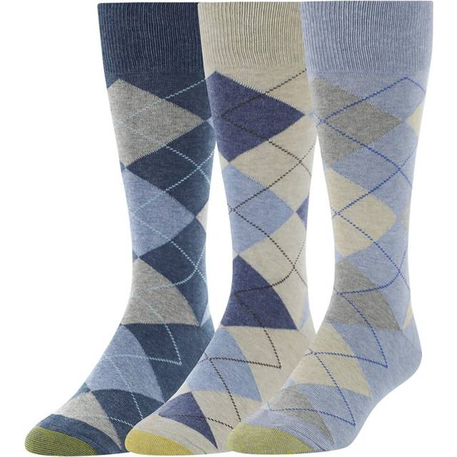 GOLDTOE Men's Carlyle Argyle Crew Dress Socks  3-Pairs  Chambray/Oatme
