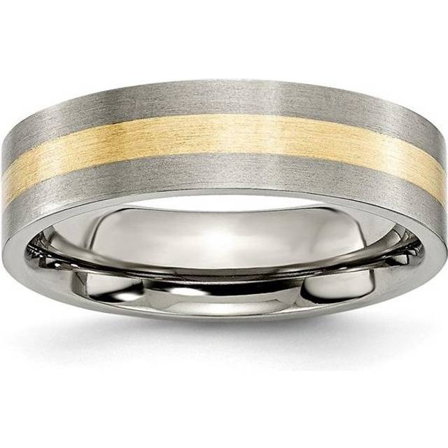 Chisel TB217-8.5 6 mm Titanium Flat & 14K Yellow Gold Inlay Brushed Band, Size 8.5