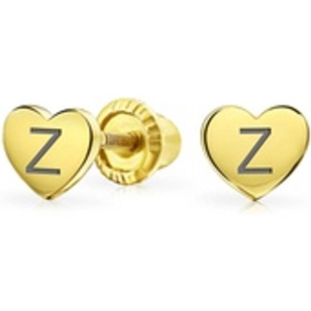 Personalized Minimal Initial Letter Real Yellow 14K Gold Screw Backs Alphabet Initial Letter Solid Heart Shape Stud Earrings For Women Teen Girlfriend gold