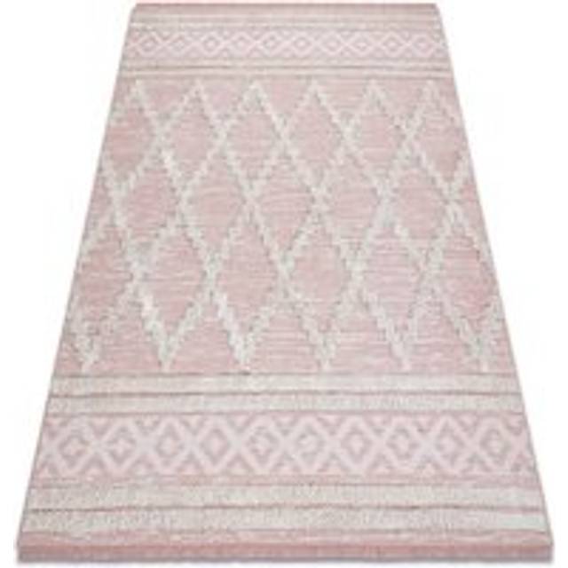 Rugsx - Carpet eco sisal Boho moroc Diamonds 22297 fringe - two levels of fleece pink / cream, recycled carpet pink 117x170 cm