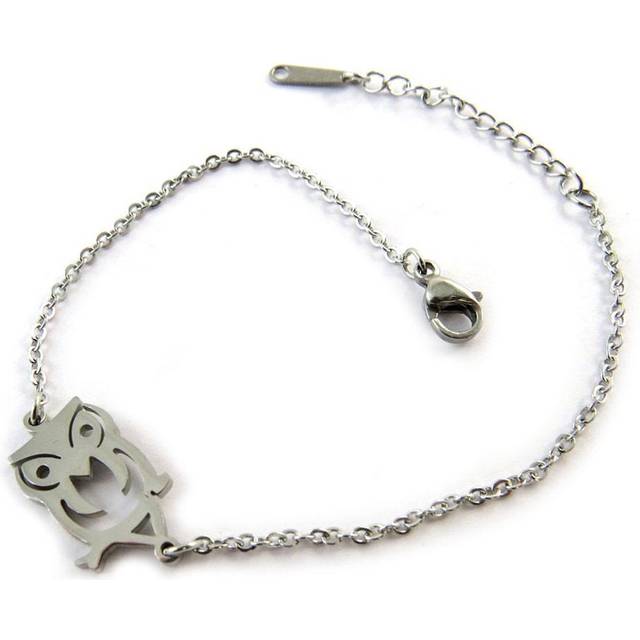 Les Trésors De Lily [N6346] - Silver gray 'Owls' designer bracelet silver