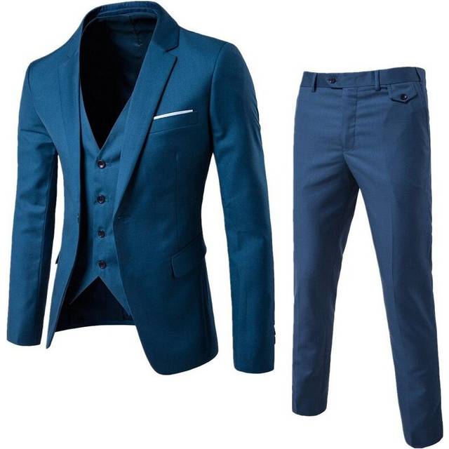 (X-Small, navy blue) Men Suits 3 Pieces Regular Slim Fit Wedding Formal Suit One Button Icluding Jackets Waistcoat Trousers