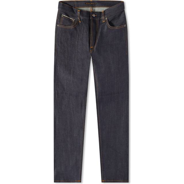 Nudie Jeans Grim Tim Dry Original Selvage Mid Waist Slim Fit Organic Selvedge Jeans W33/L32 Sustainable Denim - Blue (W33/L32)