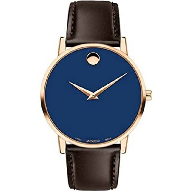 Movado 0607316 blå urtavla brun kalvskinnsrem 40 mm museum klassisk herrklocka, blå, BLÅ, armband
