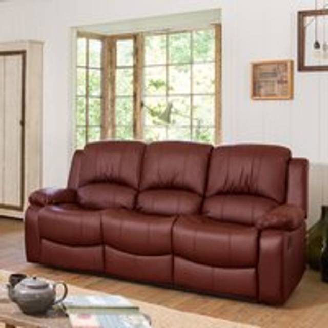 Glendale 3 Seater Burgundy Bonded Leather Manual Recliner Sofa - Artemis Home - Red
