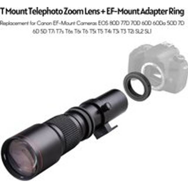 Camera Super Telephoto Lens 500mm F/8.0-32 Manual Zoom T-Mount  + 2X 500mm Teleconverter Lens + black