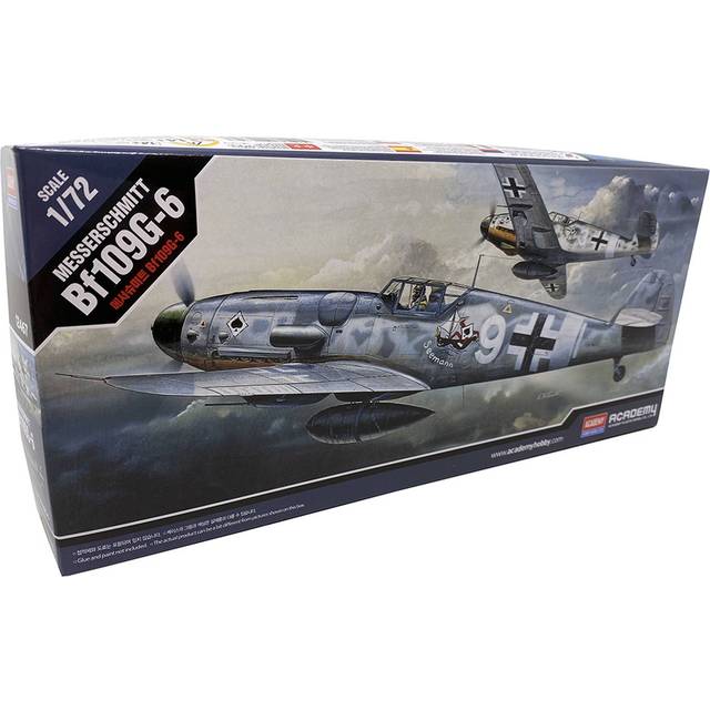Academy 1/72 Scale German Air Force Messerschmitt Bf 109G Fighter Model Kit - Black