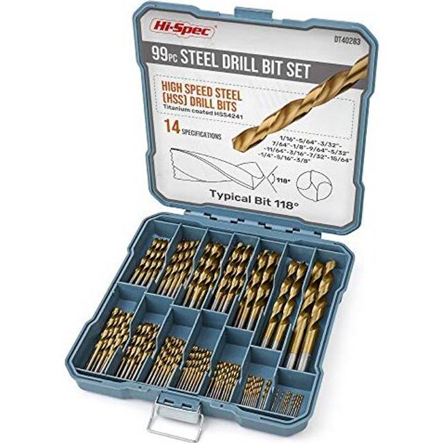99pc Complete HSS Mixed Drill Bit Set. 1 to 10mm Titanium Coated High Speed Steel Drill Bits for Metal, Wood & Plastic.