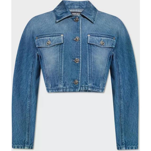 Denim Cropped Jacket with Logoed Buttons size 40 (40)
