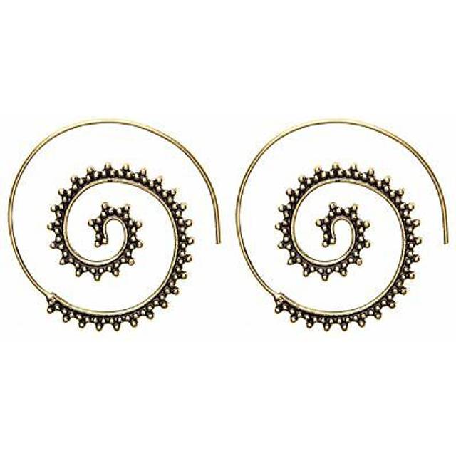 Indian earrings gold brass dot work mandala spiral threader - 81stgeneration