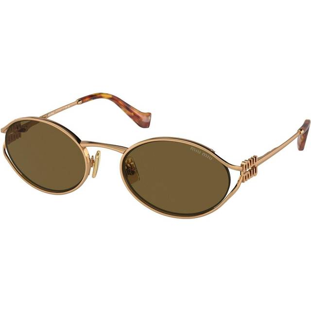 Miu Miu Woman MU 52YS  7OE01T Sunglasses Metal Gold Brown Round Normal