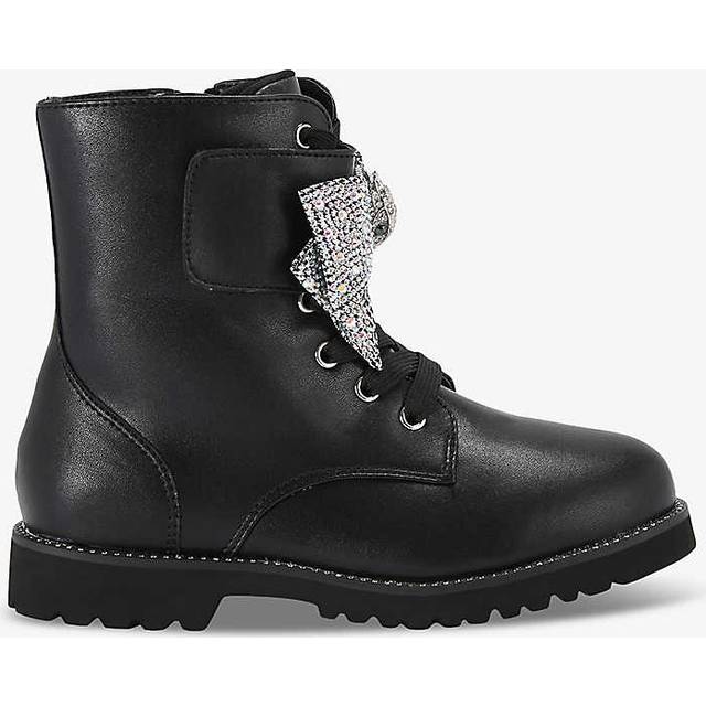 Kurt Geiger London Girls Black Kids Kensington Crystal-bow Leather Boots 7-9 Years Eur 34 / 2 Uk Adult - BLACK