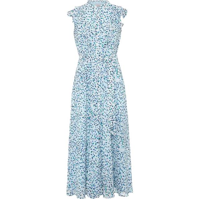 Hobbs Georgiana Abstract Print Belted Midi Dress, Blue/Multi