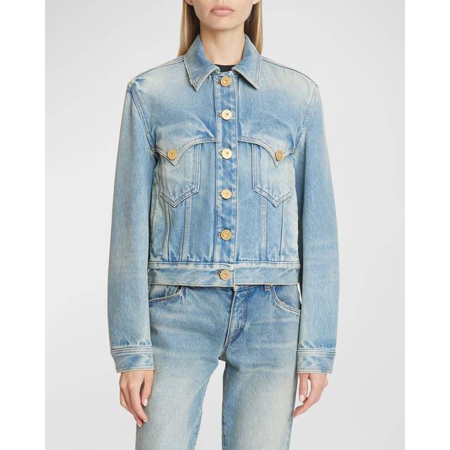 Balmain, Denim Jackets, female, Blue, M, Denim Jacketwith Vintage Effect