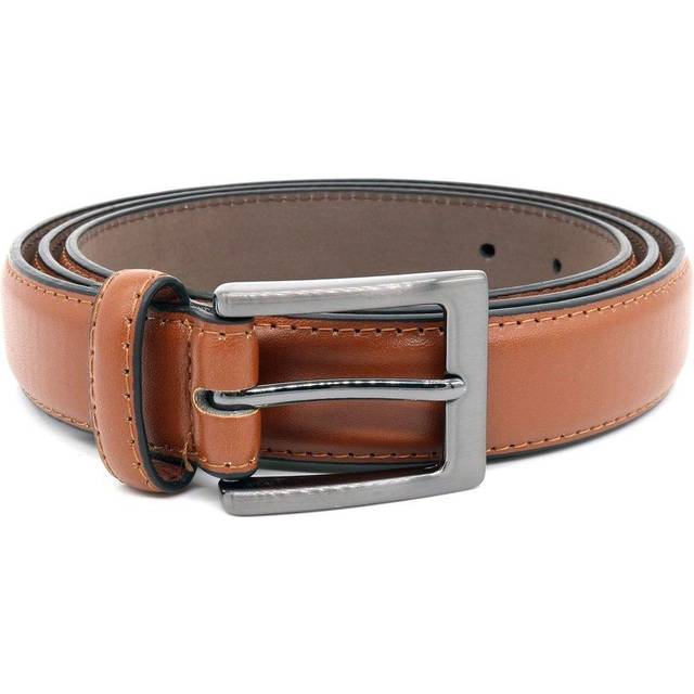 (38in, Tan) Duke Mens Anthony Square Buckle Edge Stitched Leather Belt