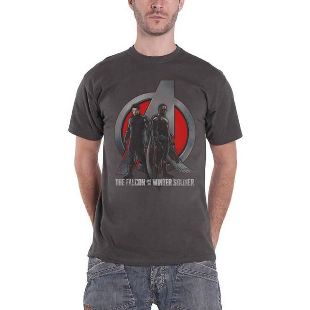 (L, Charcoal Grey) Marvel Comics Unisex Adult Falcon & Winter Soldier Logo T-Shirt